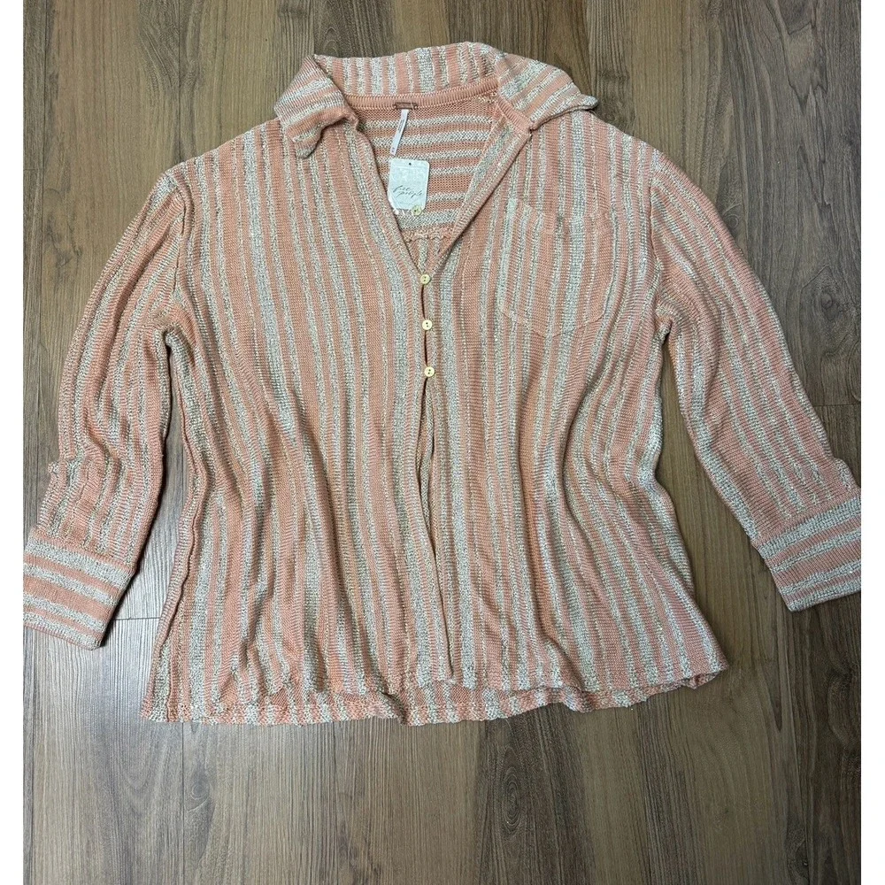 Free People $168 Beach Bash Heavy Knit Sweater Striped Metallic Bohemian Coastal
